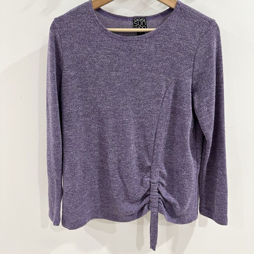 Clara Sun Woo Sweater Women's Purple Long Sleeve Top Gathered Front small